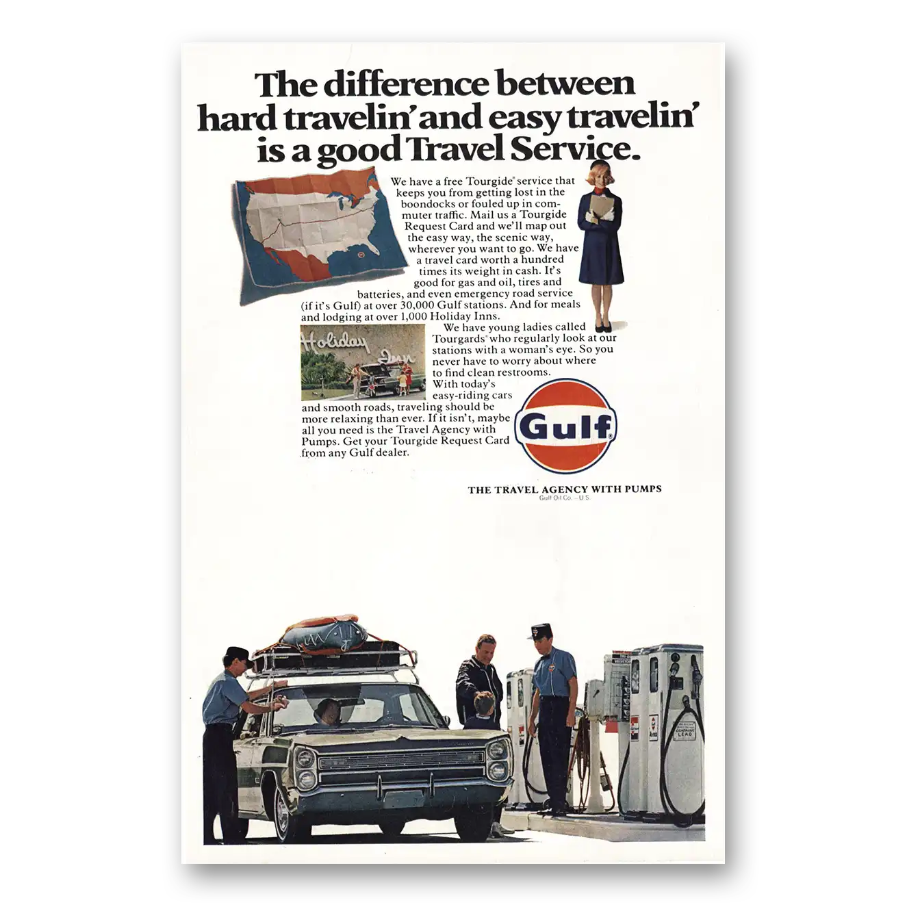 1969 Gulf Oil Difference Between Hard Travelin and Easy Travelin Vintage Magazine Print Ad