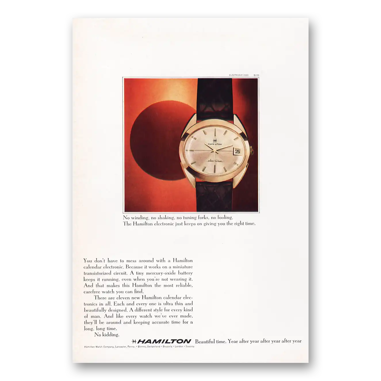 1969 Hamilton Watch No Winding Shaking Tuning Forks Vintage Magazine Print Ad