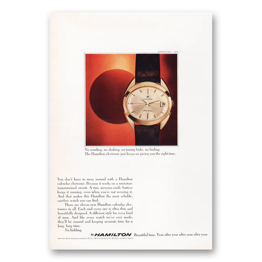 1969 Hamilton Watch No Winding Shaking Tuning Forks Vintage Magazine Print Ad