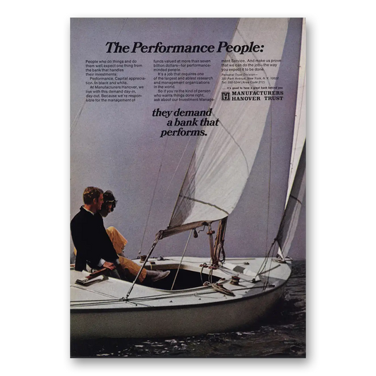 1969 Manufacturers Hanover Performance People Sailboat Vintage Magazine Print Ad