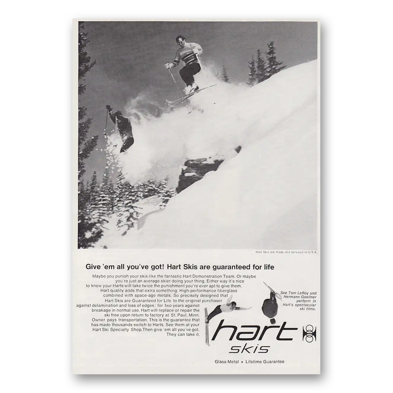 1969 Hart Skis Give Em All You've Got Vintage Magazine Print Ad