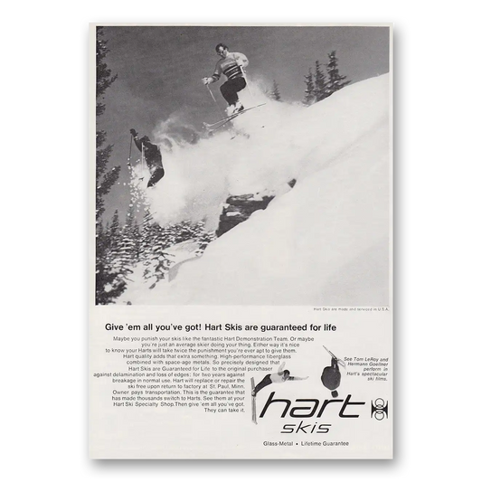 1969 Hart Skis Give Em All You've Got Vintage Magazine Print Ad