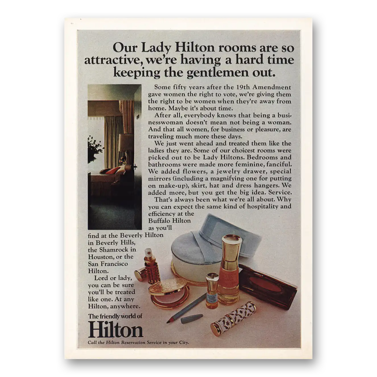 1969 Hilton Hotels Lady Hilton Rooms Are So Attractive Vintage Magazine Print Ad