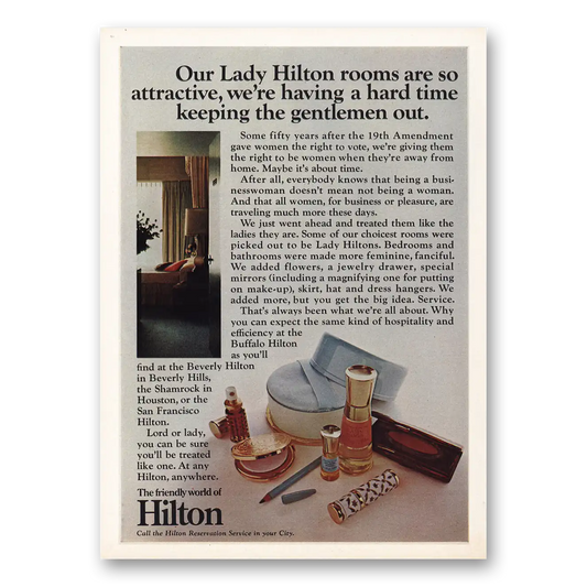 1969 Hilton Hotels Lady Hilton Rooms Are So Attractive Vintage Magazine Print Ad