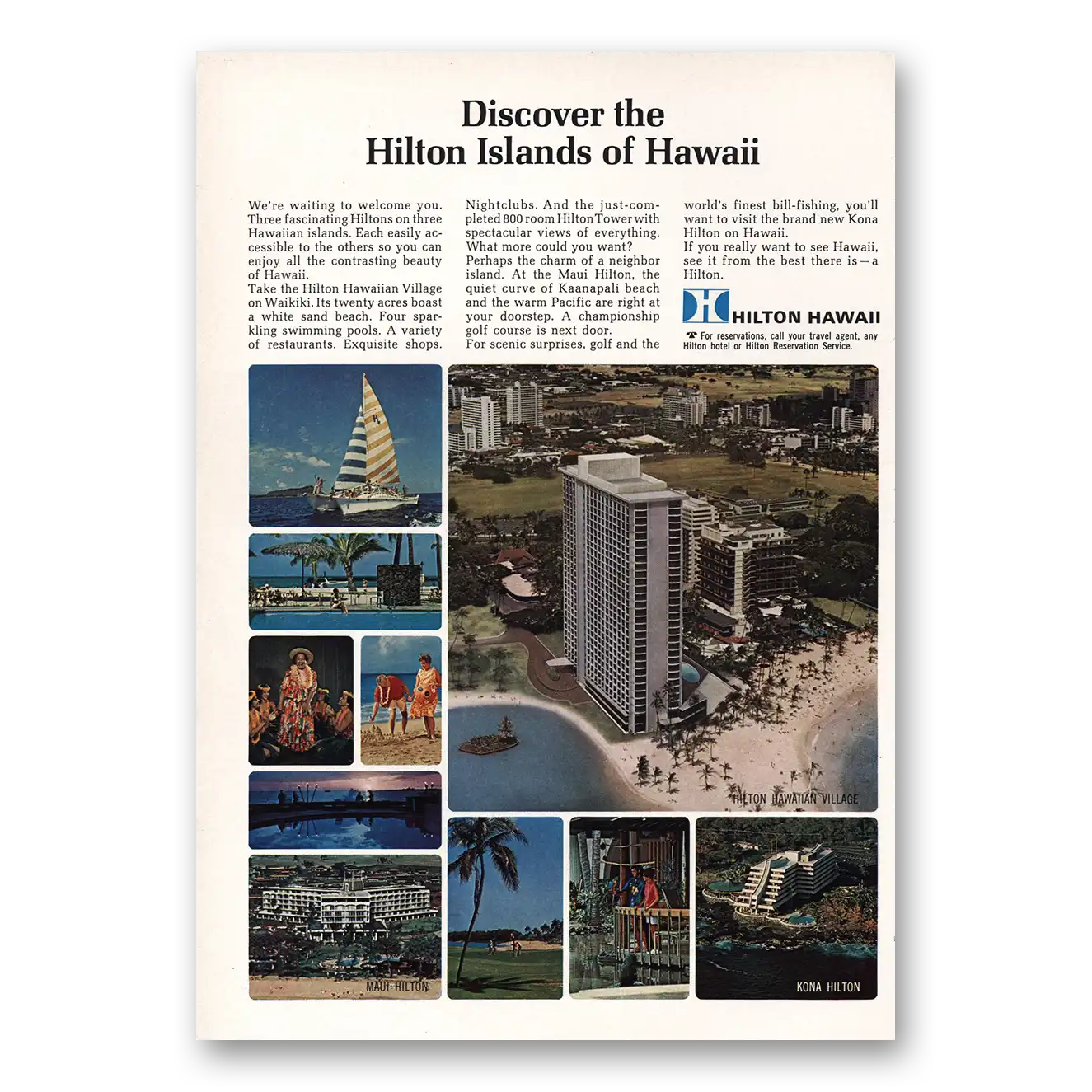 1969 Hilton Hawaiian Village Before the Rainbow Vintage Magazine Print Ad