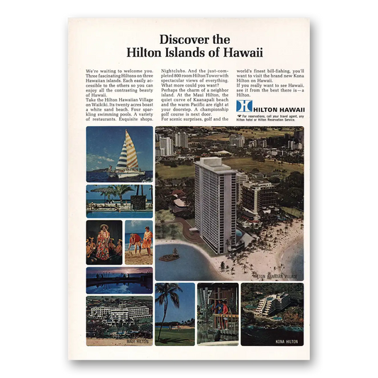 1969 Hilton Hawaiian Village Before the Rainbow Vintage Magazine Print Ad