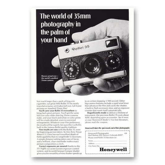 1969 Rollei Camera Palm of Your Hand Vintage Magazine Print Ad