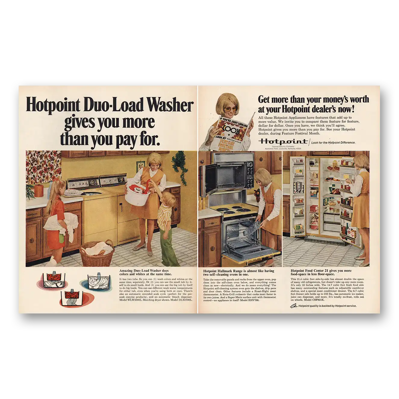 1969 Hotpoint Refrigerator Duo Load Washer Gives You More Vintage Magazine Print Ad