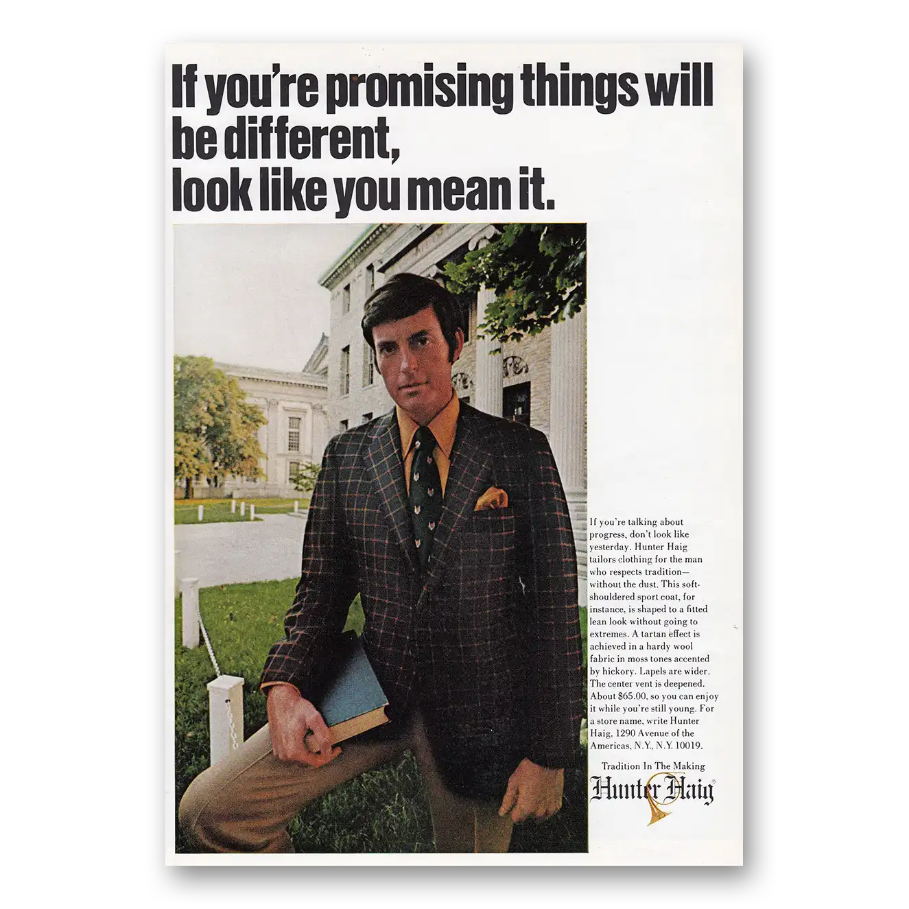 1969 Hunter Haig Menswear Promising Things Will Be Different Vintage Magazine Print Ad