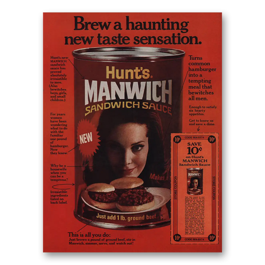 1969 Hunts Manwich Sauce Brew a Haunting Vintage Magazine Print Ad