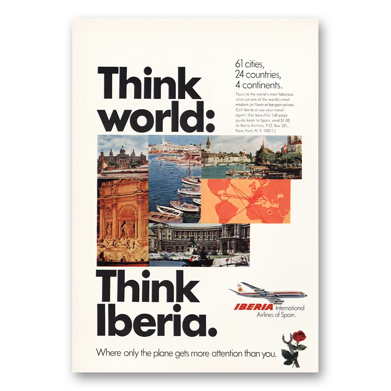 1969 Iberia Airlines Think World Vintage Magazine Print Ad