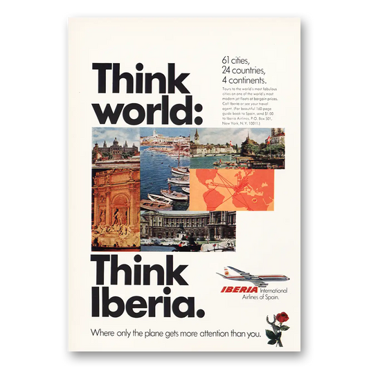 1969 Iberia Airlines Think World Vintage Magazine Print Ad