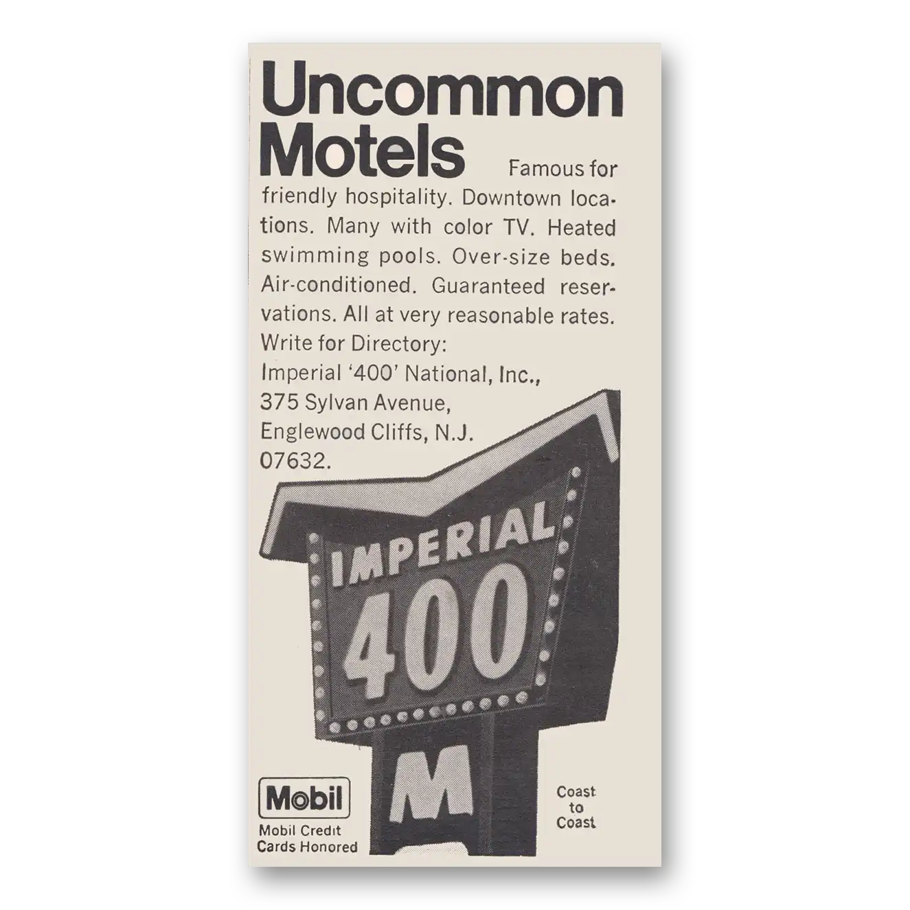 1969 Imperial 400 Motels Uncommon Motels Vintage Magazine Print Ad