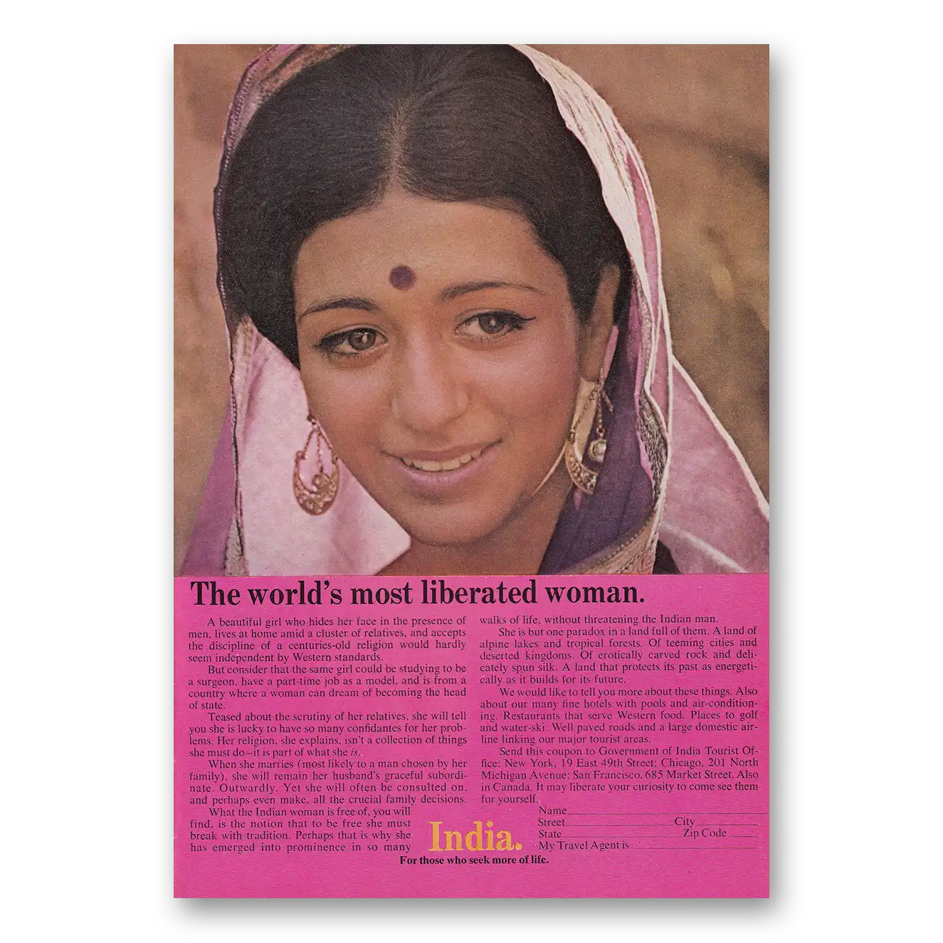 1969 India Worlds Most Liberated Woman Vintage Magazine Print Ad