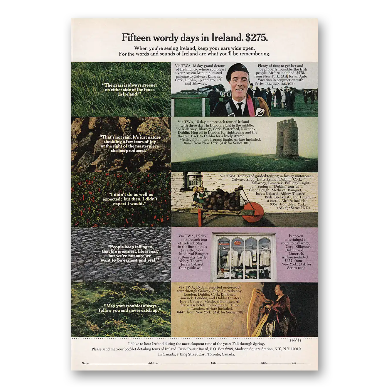 1969 Ireland Fifteen Wordy Days Vintage Magazine Print Ad