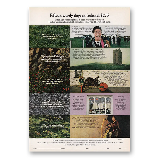 1969 Ireland Fifteen Wordy Days Vintage Magazine Print Ad