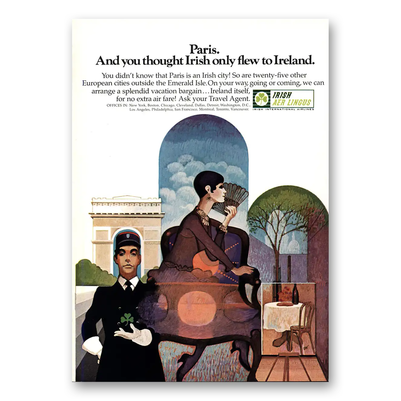 1969 Irish Aer Lingus Paris You Thought Irish Only Flew to Ireland Vintage Magazine Print Ad