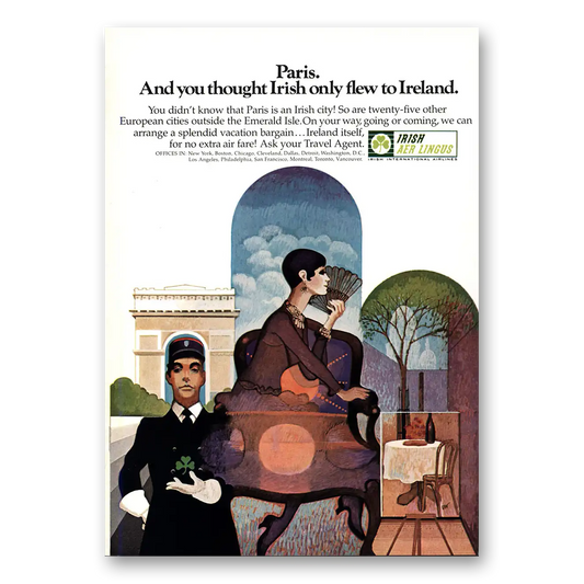 1969 Irish Aer Lingus Paris You Thought Irish Only Flew to Ireland Vintage Magazine Print Ad