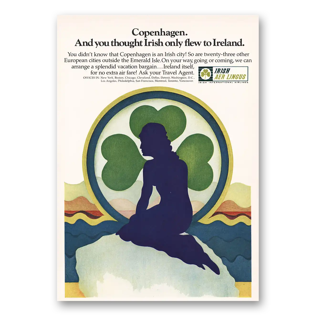 1969 Irish Aer Lingus Copenhagen You Thought Irish Only Flew to Ireland Vintage Magazine Print Ad