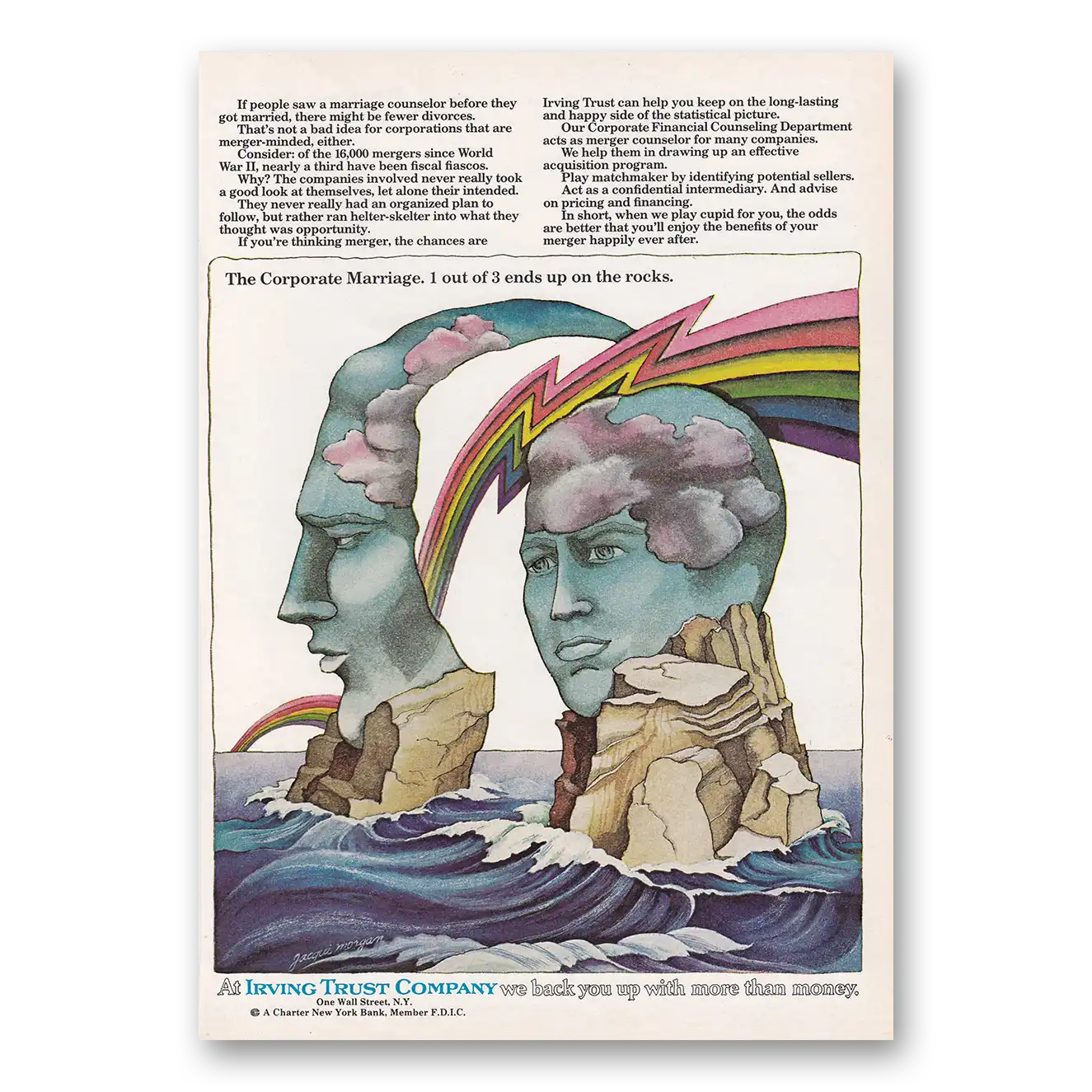 1969 Irving Trust Company Corporate Marriage 1 Out of 3 End Up On the Rocks Vintage Magazine Print Ad