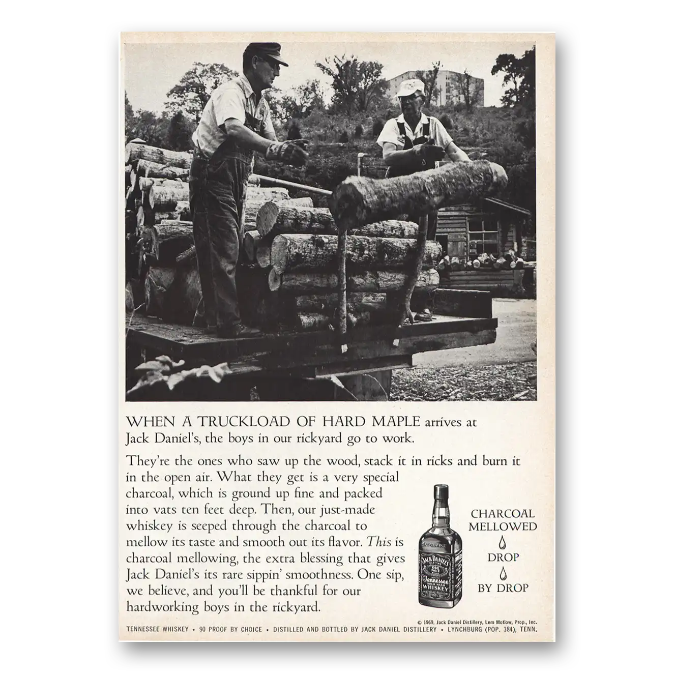 1969 Jack Daniels Truckload of Hard Maple Vintage Magazine Print Ad