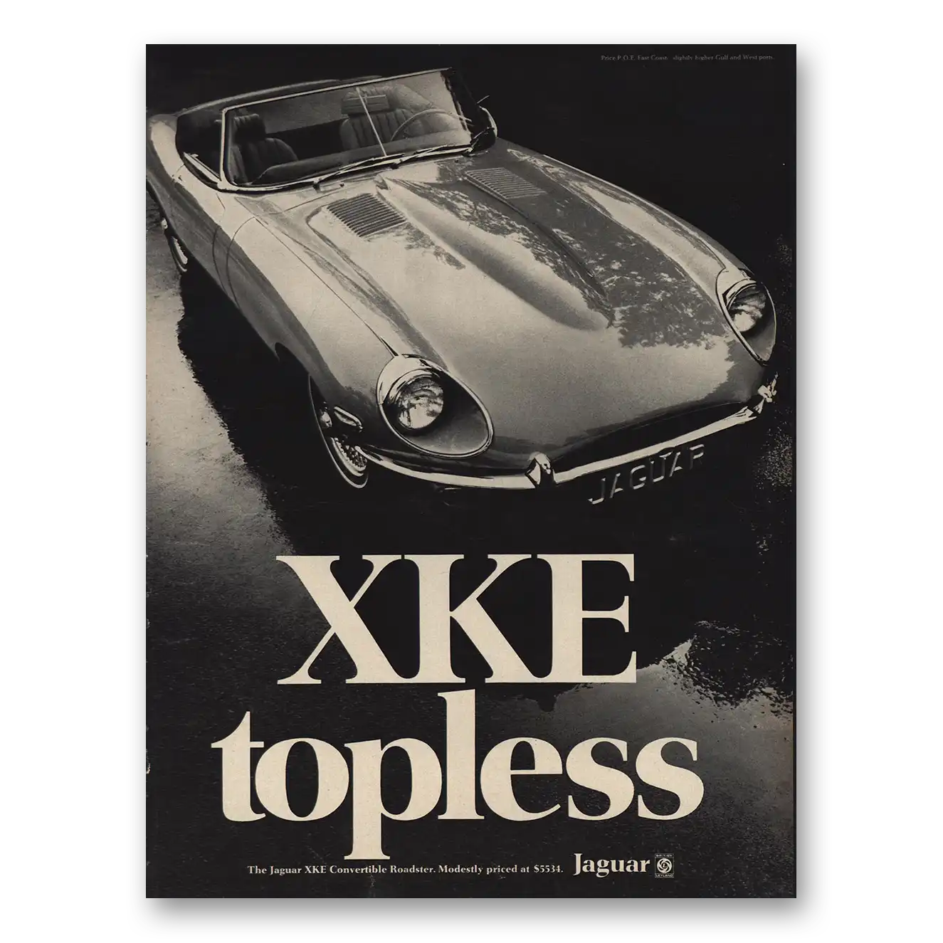 1969 Jaguar XKE Topless Vintage Magazine Print Ad