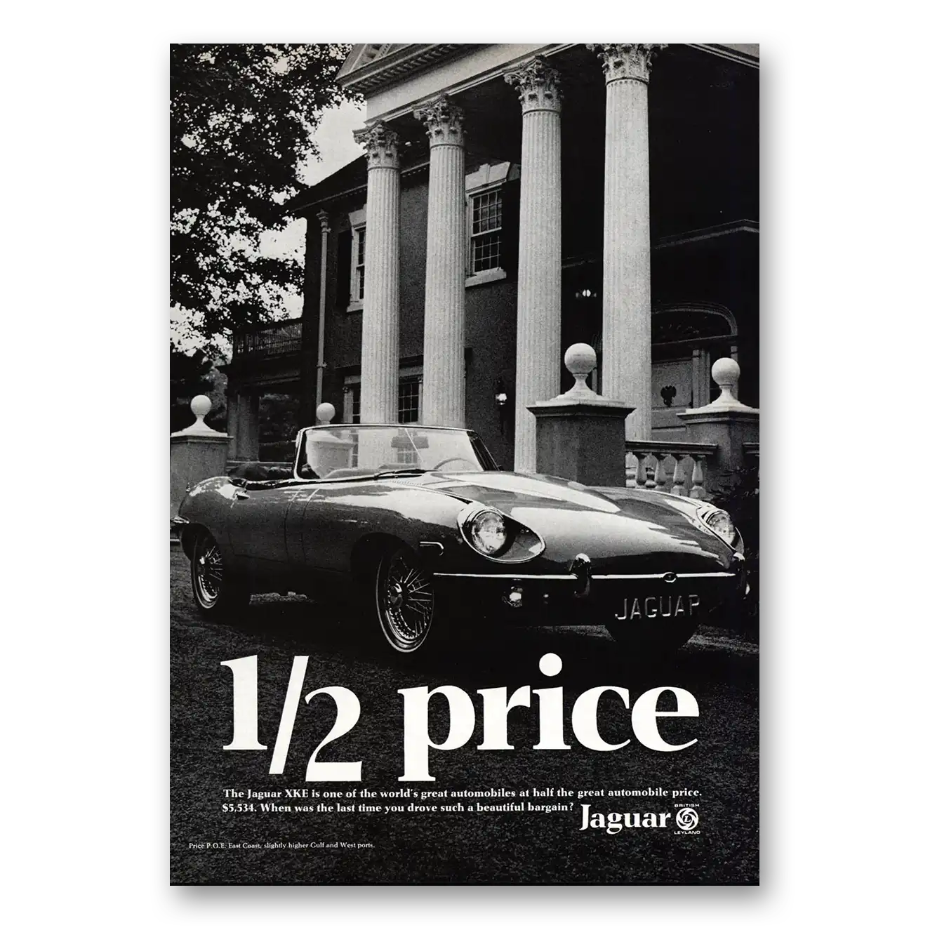 1969 Jaguar XKE Half Price Vintage Magazine Print Ad