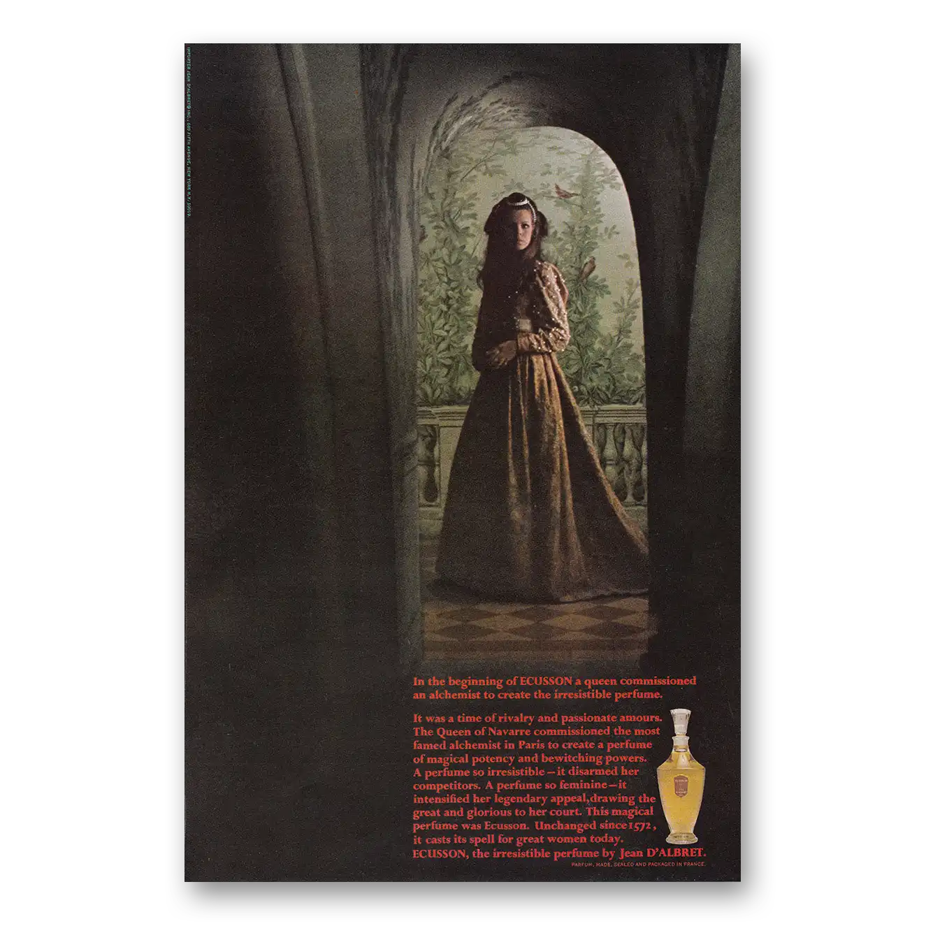 1969 Ecusson Perfume Queen Commissioned an Alchemist Vintage Magazine Print Ad