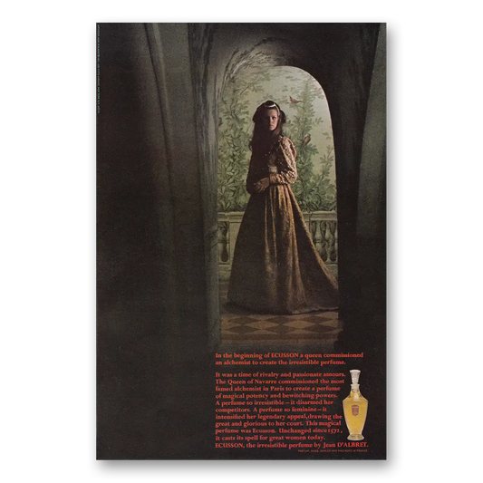 1969 Ecusson Perfume Queen Commissioned an Alchemist Vintage Magazine Print Ad