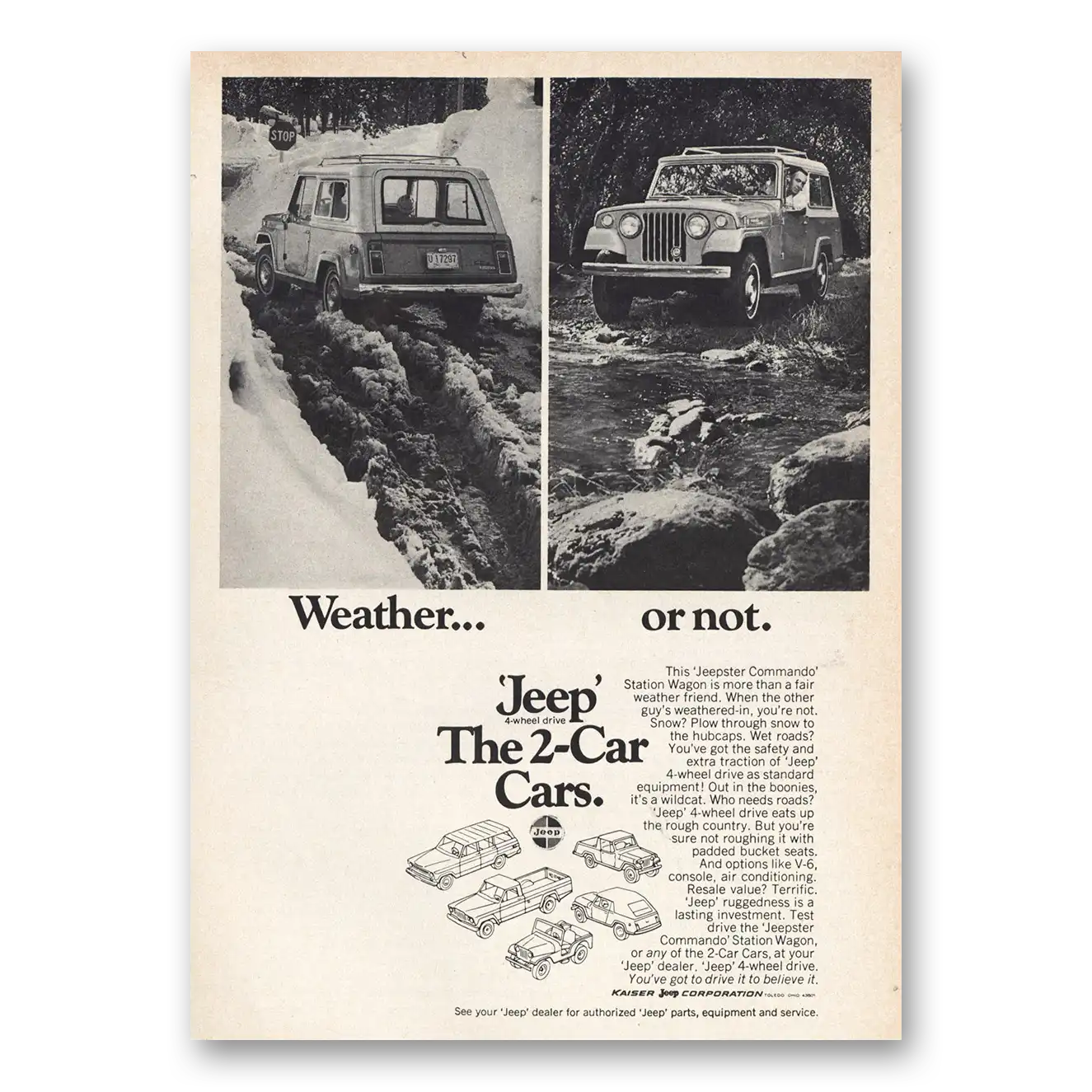 1969 Jeep Commando Weather or Not 2 Car Cars Vintage Magazine Print Ad