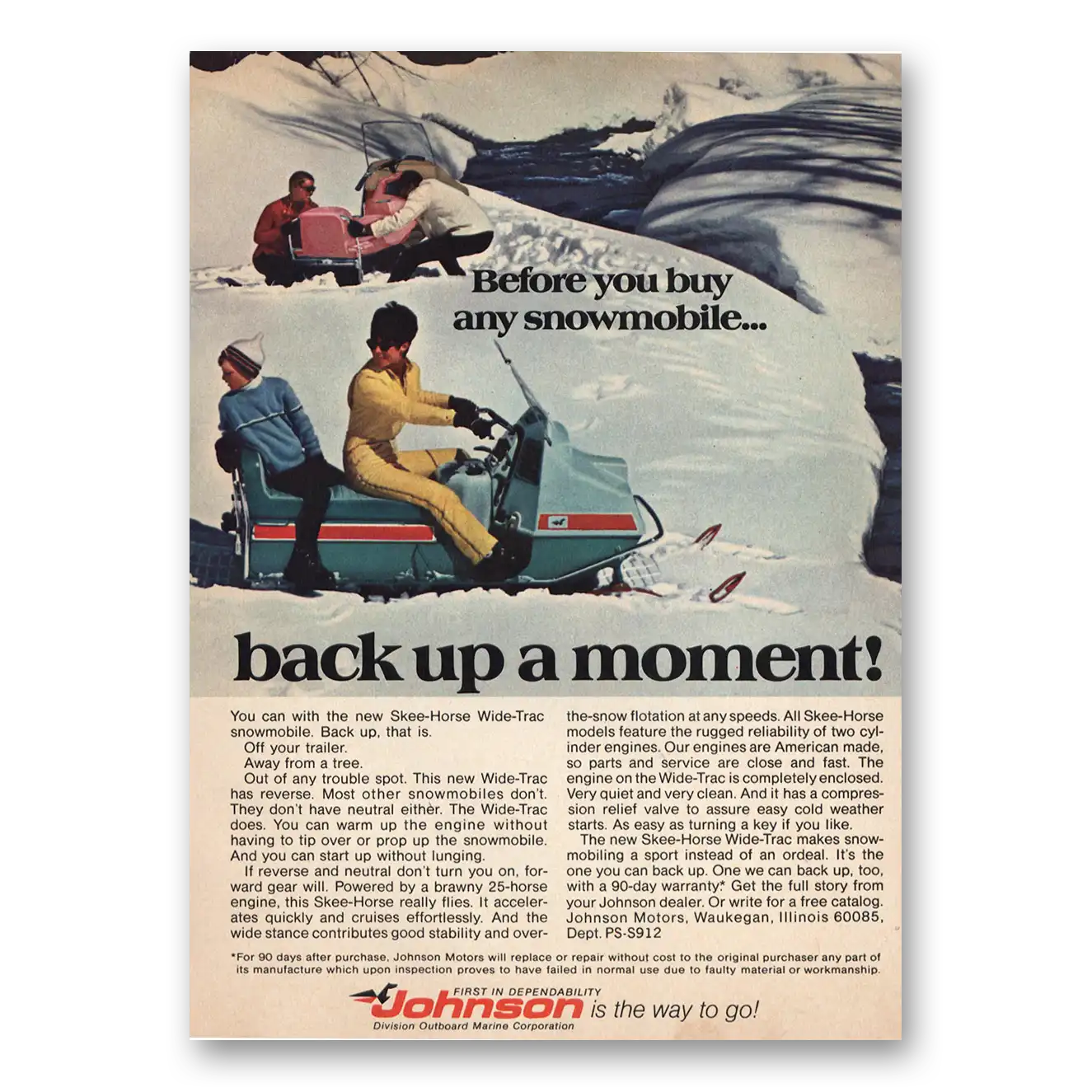 1969 Skee Horse Snowmobiles Before You Buy a Snowmobile Back Up a Moment Vintage Magazine Print Ad