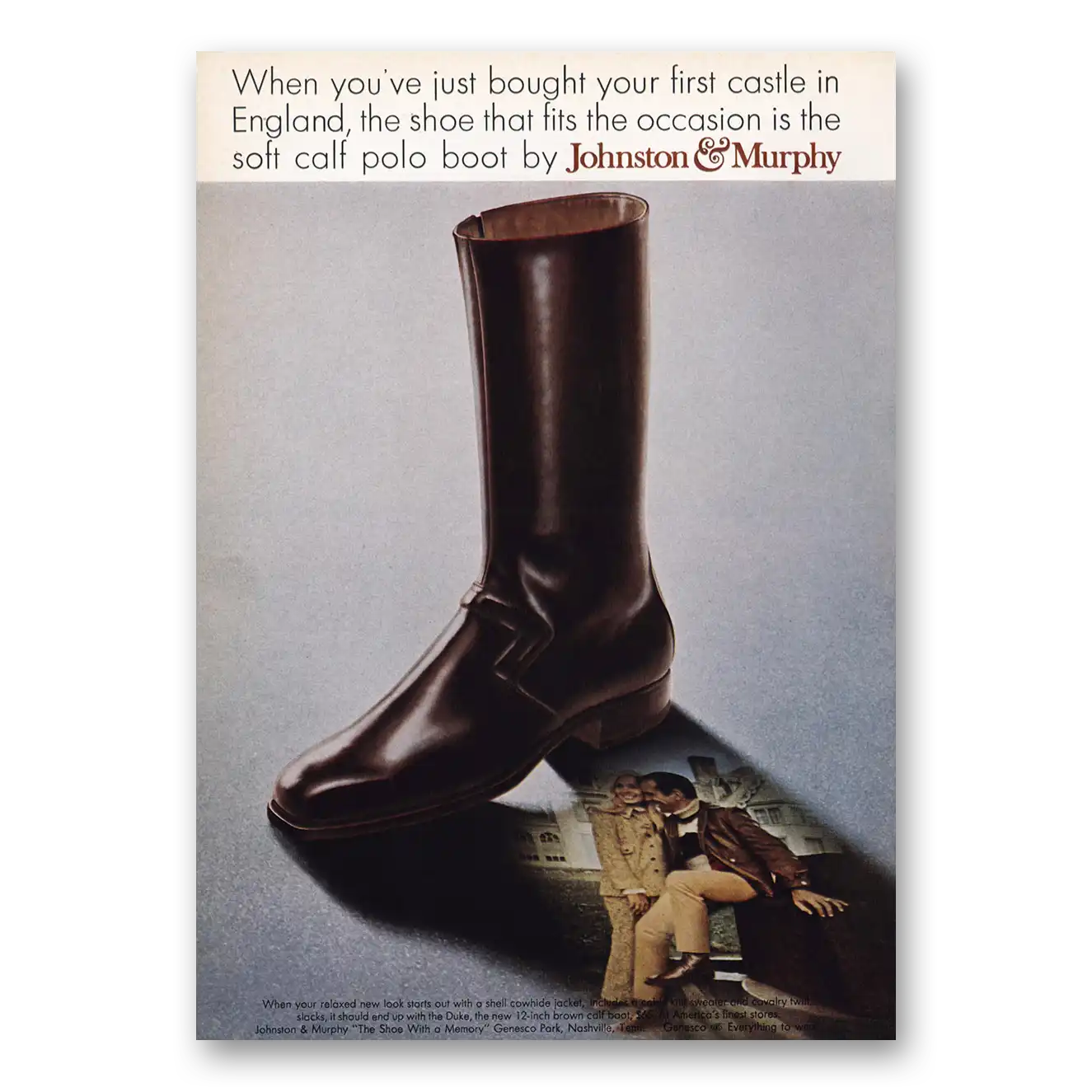 1969 Johnston & Murphy Shoes Soft Calf Polo Boot Vintage Magazine Print Ad