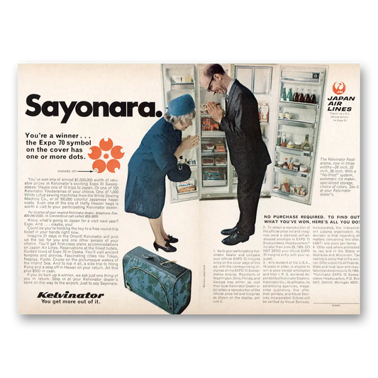 1969 Kelvinator Refrigerator Sayonara Japan Air Lines Vintage Magazine Print Ad