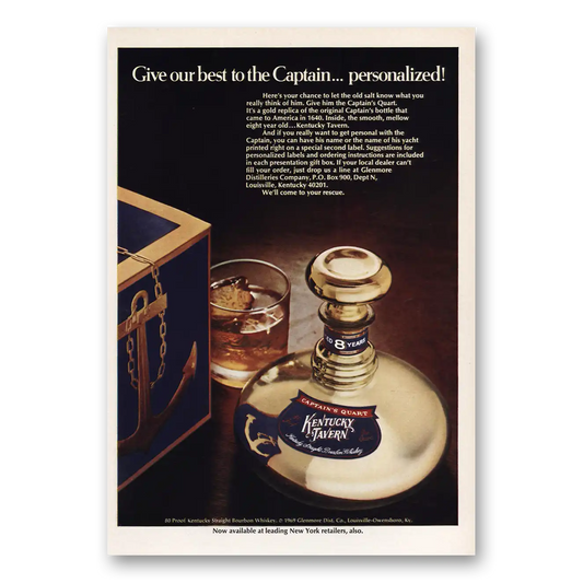 1969 Kentucky Tavern Whiskey Give Our Best to the Captain Vintage Magazine Print Ad