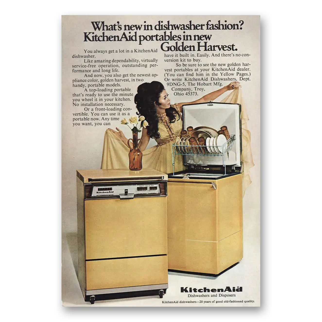 1969 KitchenAid Dishwasher Fashion Golden Harvest Vintage Magazine Print Ad