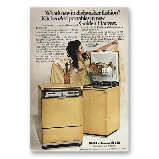 1969 KitchenAid Dishwasher Fashion Golden Harvest Vintage Magazine Print Ad