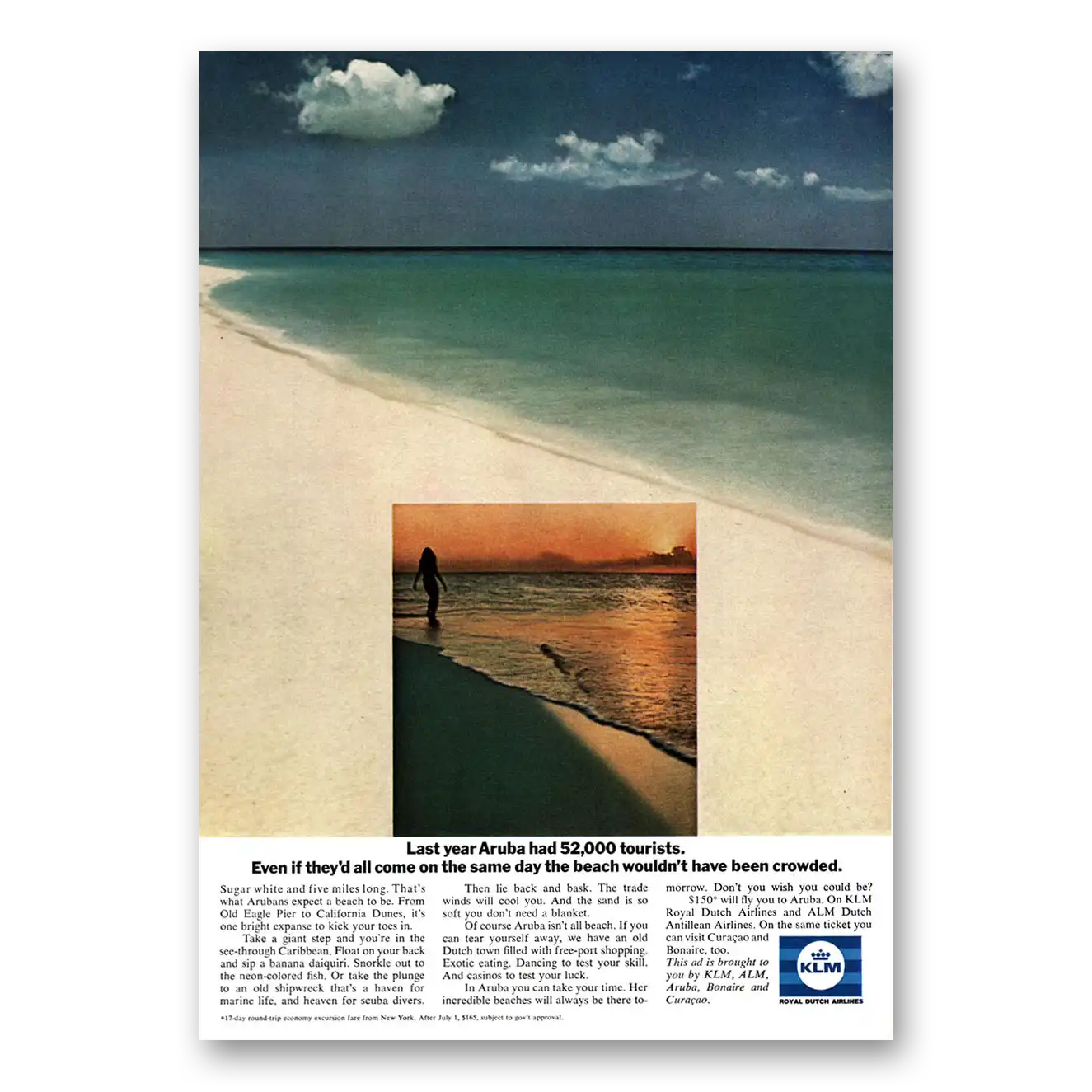 1969 KLM Royal Dutch Airlines Last Year Aruba Had 5Tourists Vintage Magazine Print Ad