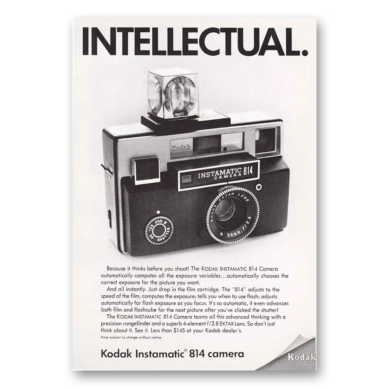 1969 Kodak Instamatic Camera Intellectual Vintage Magazine Print Ad