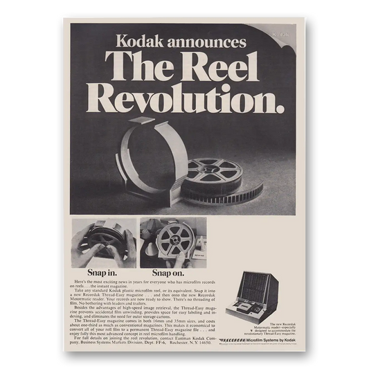 1969 Kodak Microfilm Systems Reel Revolution Vintage Magazine Print Ad