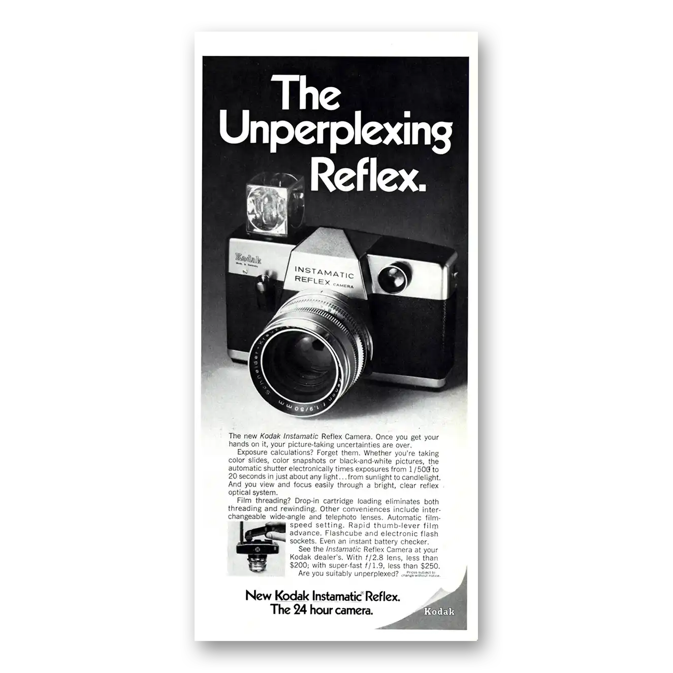 1969 Kodak Instamatic Camera Reflex Unperplexing Vintage Magazine Print Ad