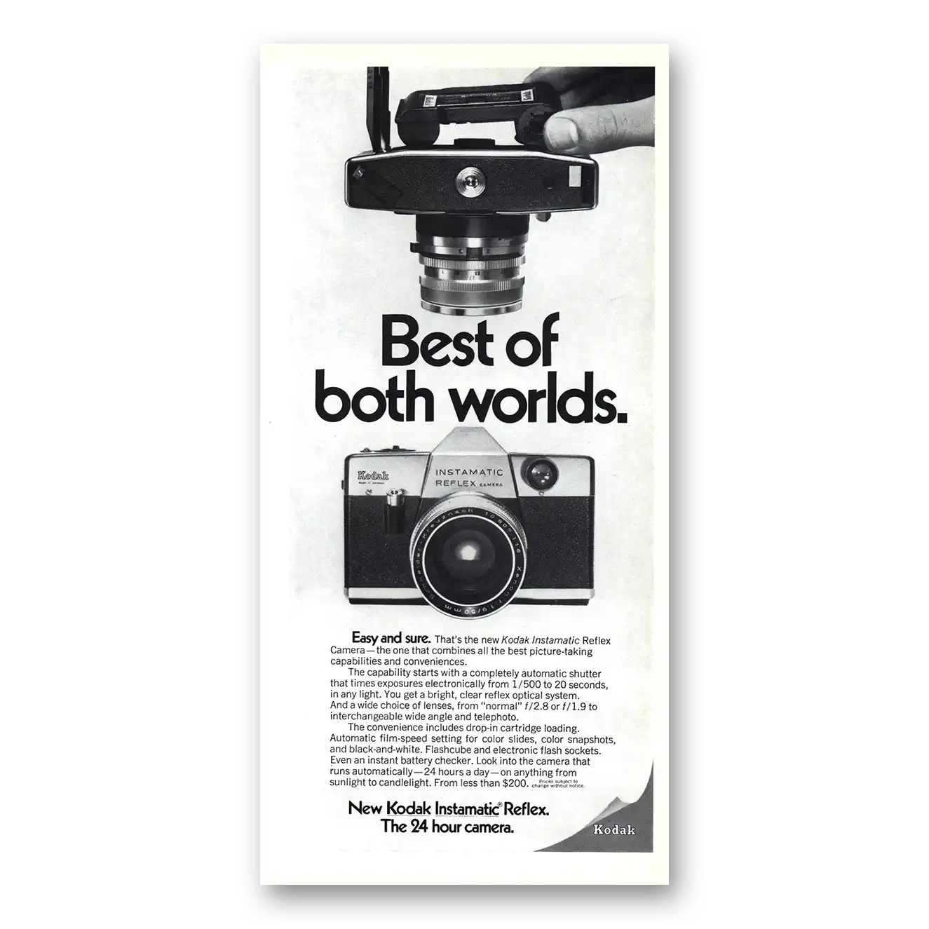 1969 Kodak Instamatic Camera Reflex Best of Both Worlds Vintage Magazine Print Ad