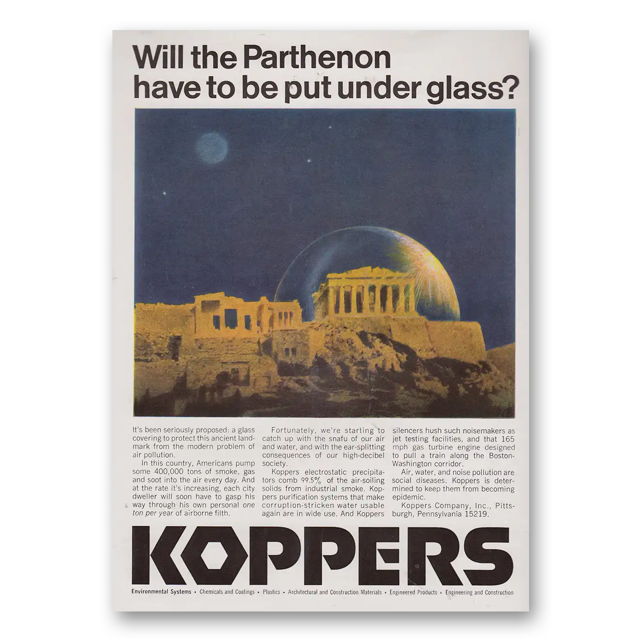 1969 Koppers Will the Parthenon Have To Be Put Under Glass Vintage Magazine Print Ad