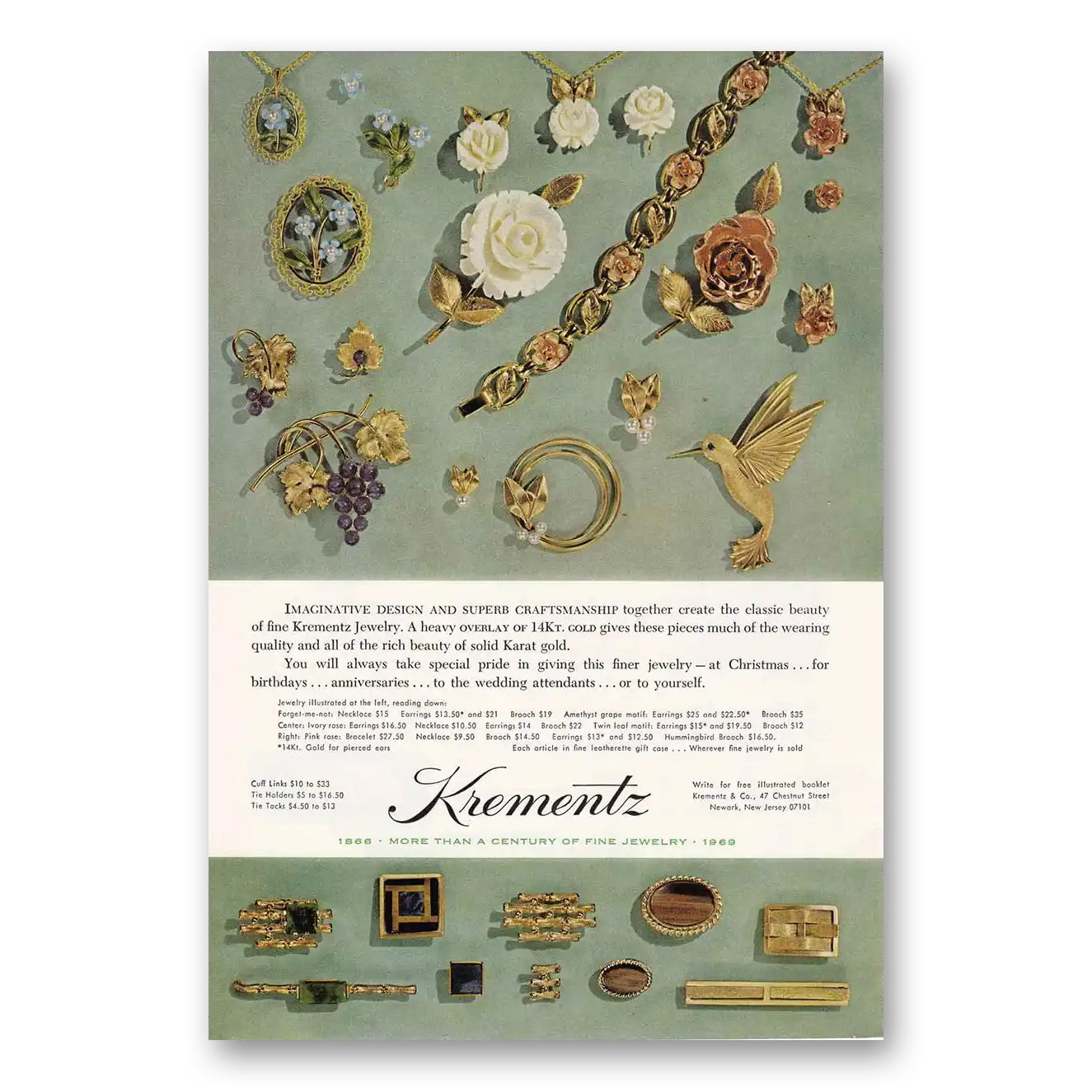 1969 Krementz Jewelry Imaginative Design Vintage Magazine Print Ad