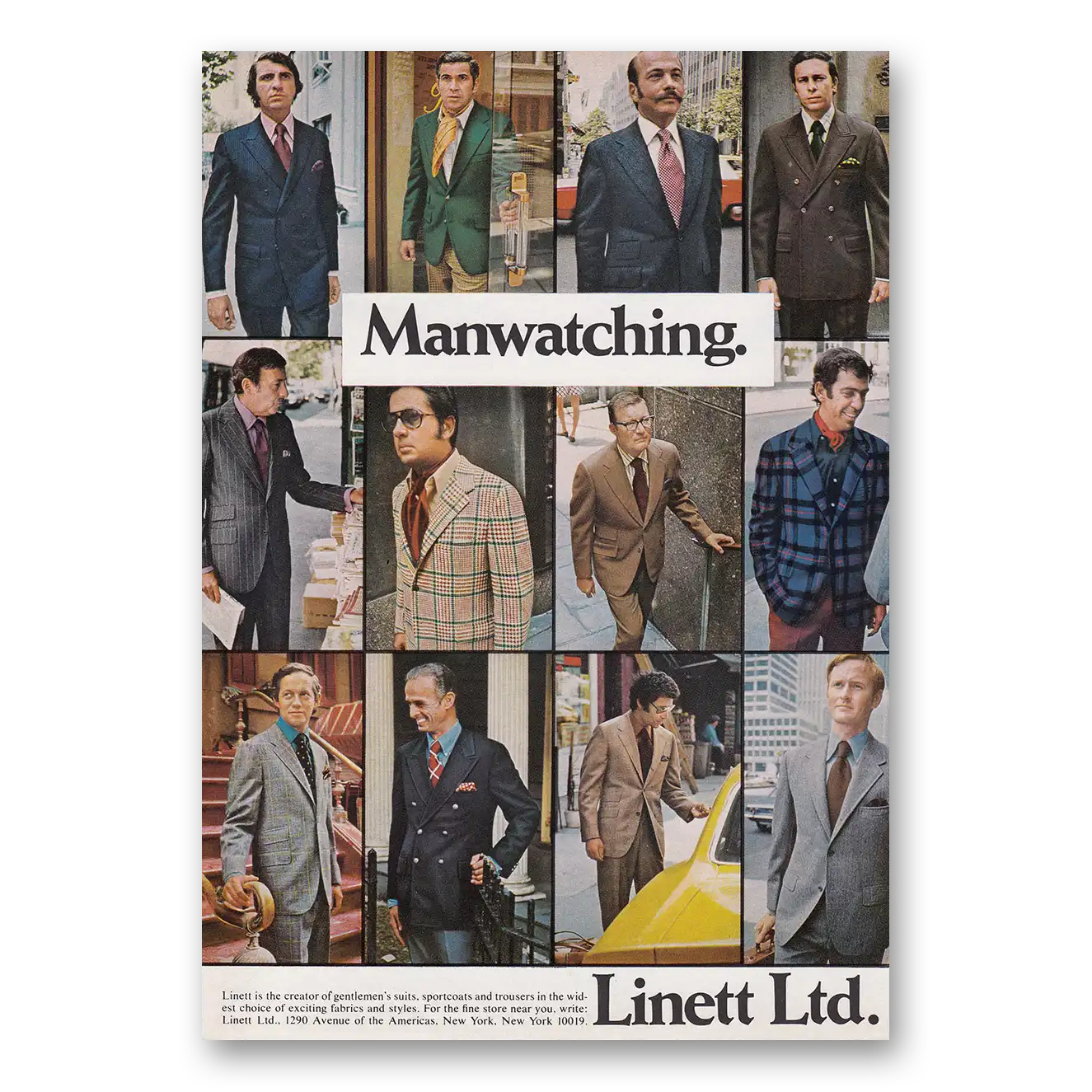 1969 Linett Mens Suits Manwatching Vintage Magazine Print Ad