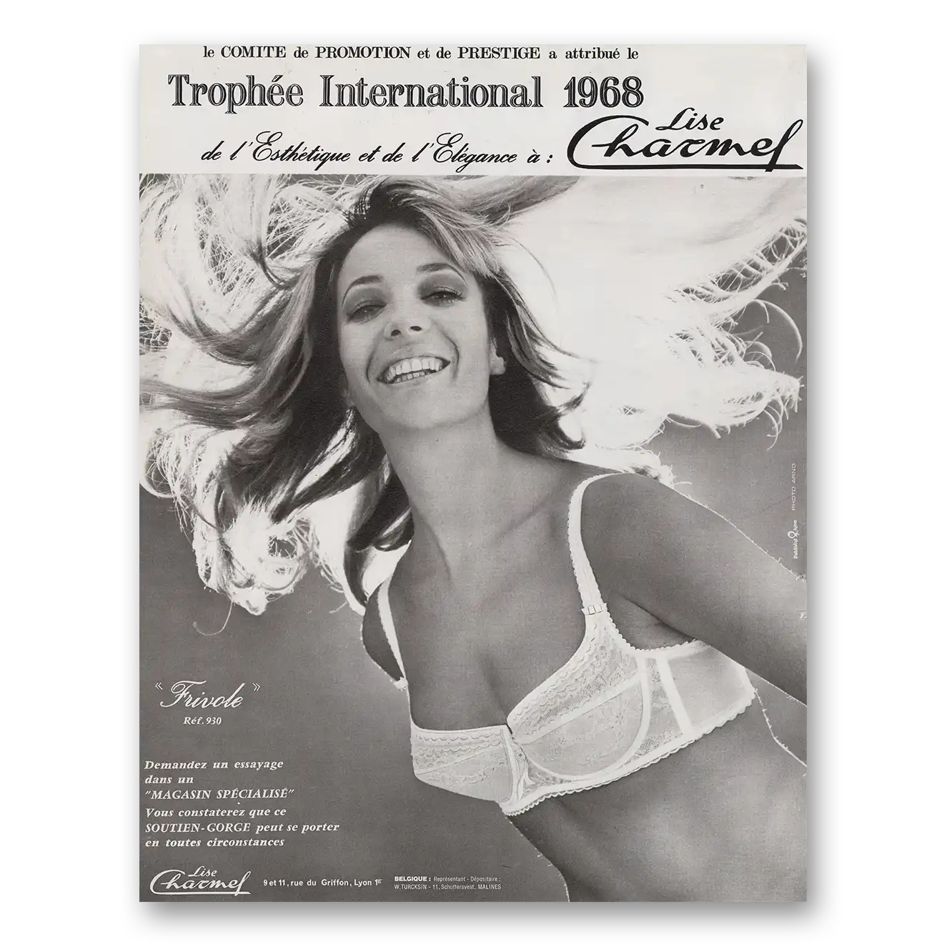 1969 Lise Charmel Undergarments Trophee International France Vintage Magazine Print Ad