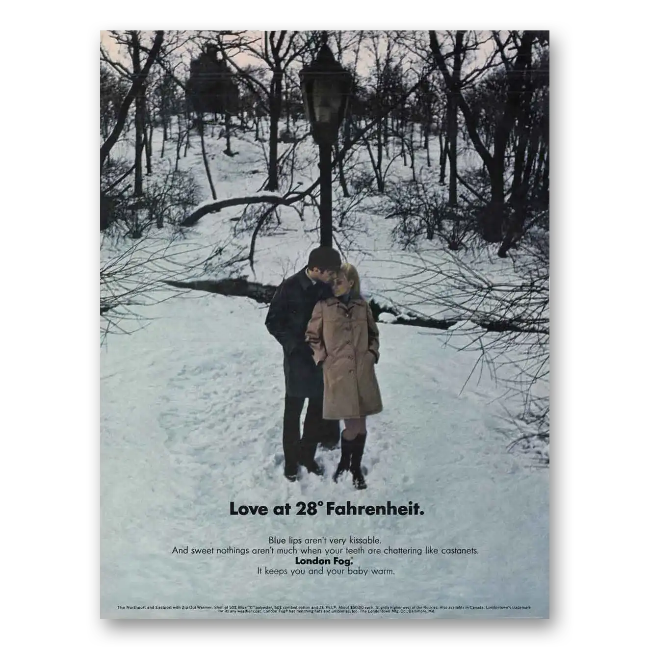 1969 London Fog Love at 28 Fahrenheit Vintage Magazine Print Ad