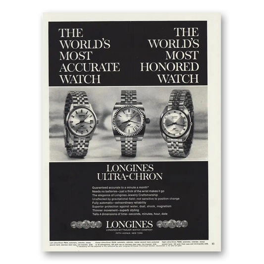 1969 Longines Wittnauer Most Accurate Watch Vintage Magazine Print Ad