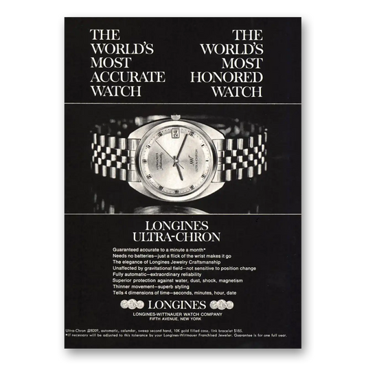 1969 Longines Wittnauer Ultra Chron Most Accurate Watch Vintage Magazine Print Ad