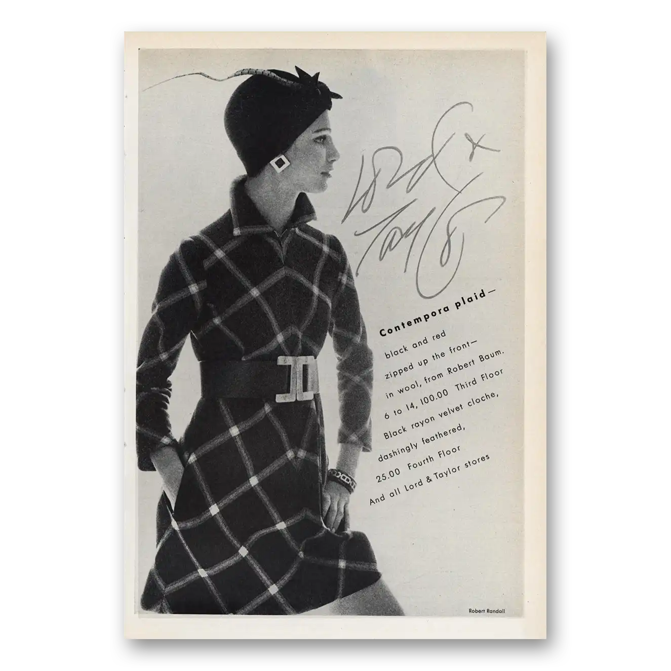 1969 Lord & Taylor Contempora Plaid Robert Baum Vintage Magazine Print Ad