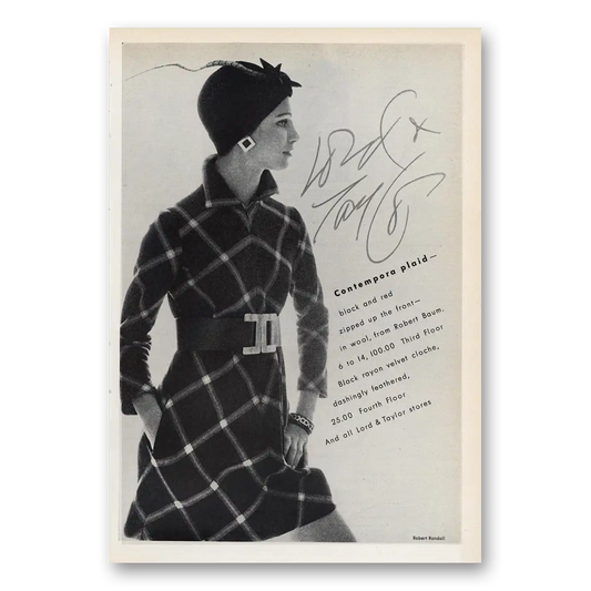 1969 Lord & Taylor Contempora Plaid Robert Baum Vintage Magazine Print Ad